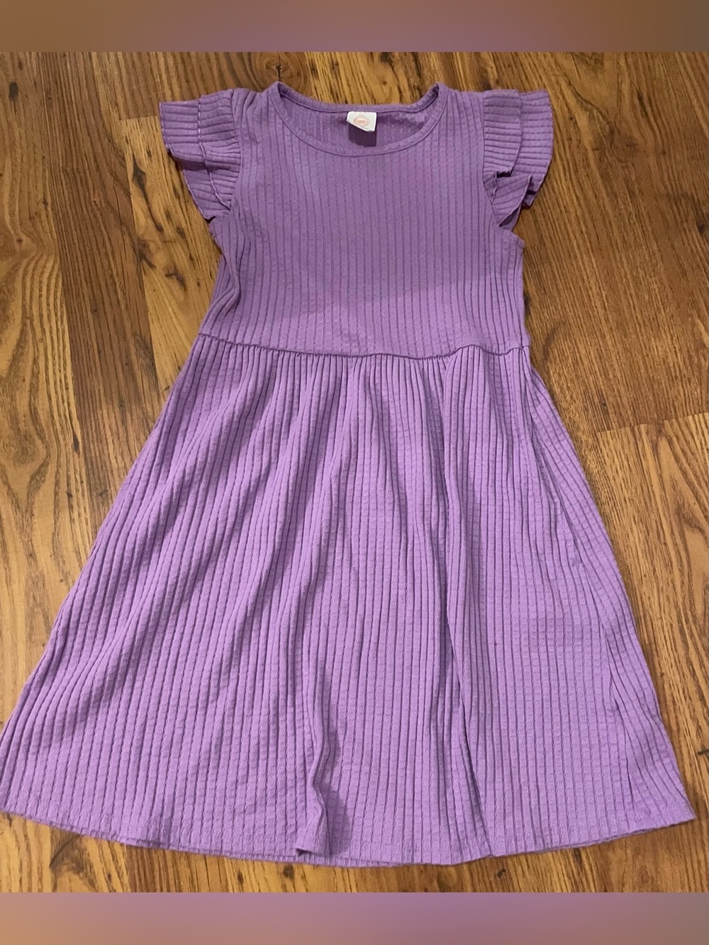 wonder nation Lavender Ribbed Flutter-Sleeve Dress